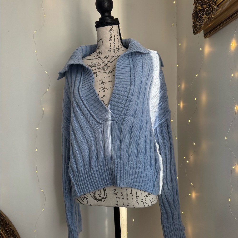 light blue knit henley sweater
